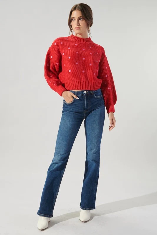 MINNIE DOT SWEATER IN RED | Indigeaux Denim Bar & Boutique