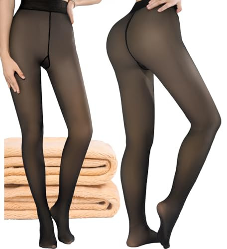 Tyusatu Fleece Lined Tights Leggings Women, Thick One Seam Line Winter Thermal Translucent Tights Leggings Warm Faux Transparent Pantyhose | Amazon (US)