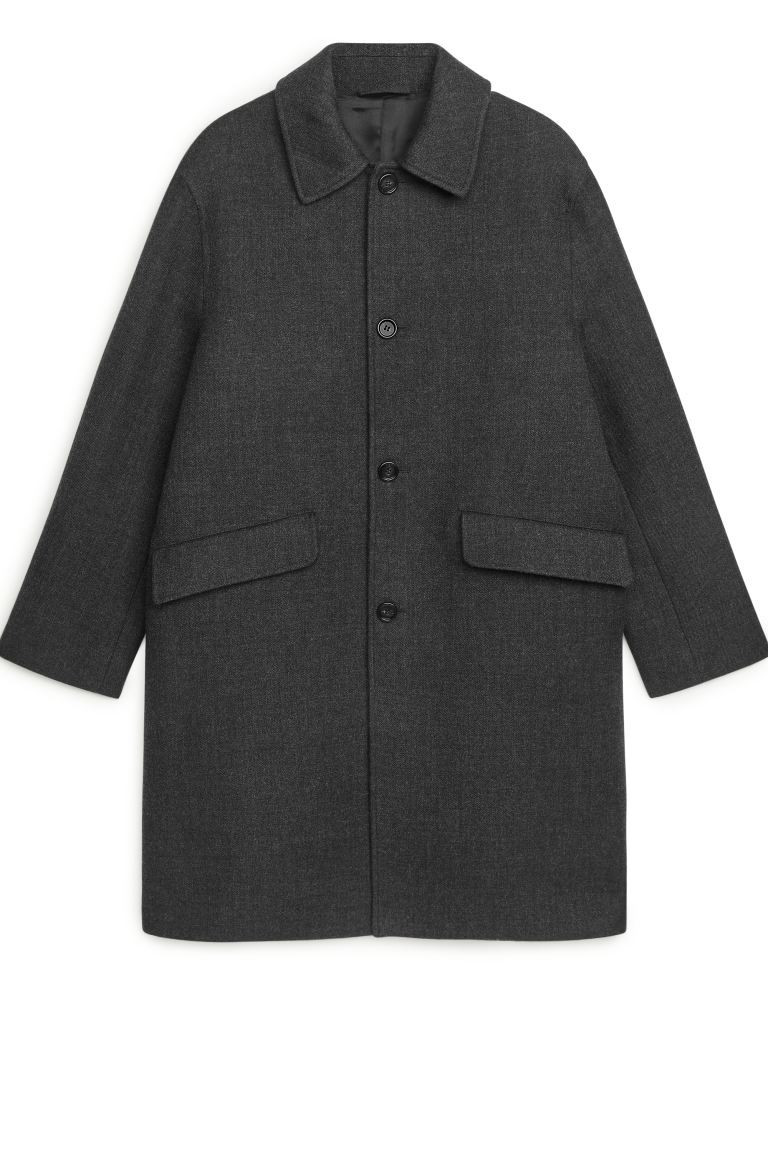 Straight-Fit Wool Coat - Dark Grey - Men | H&M GB | H&M (UK, MY, IN, SG, PH, TW, HK)