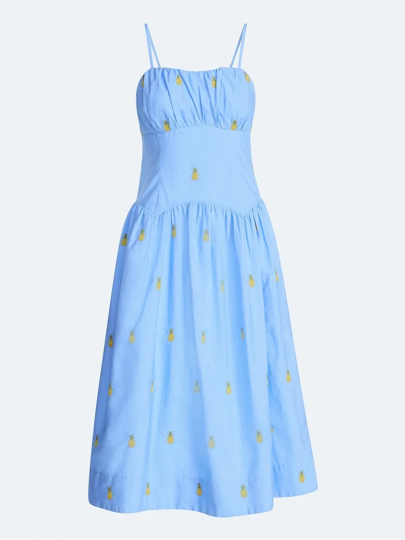 Free Assembly Women's and Women\u2019s Plus Tie Back Cotton Midi Dress with Drop Waist, Sizes XS-... | Walmart (US)