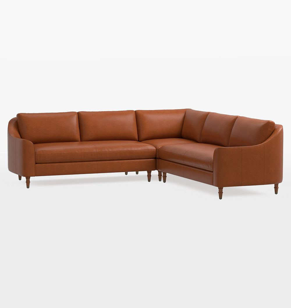 Luisa Leather 3-Piece L-Shape Double Sofa Sectional, Bench Cushion - Distressed Pure Leather Saddle | Rejuvenation