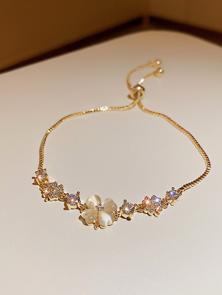 1pc Rhinestone & Cat's Eye & Flower Petal Design Delicate Pull Chain Bracelet Valentines,Mom,Moth... | SHEIN
