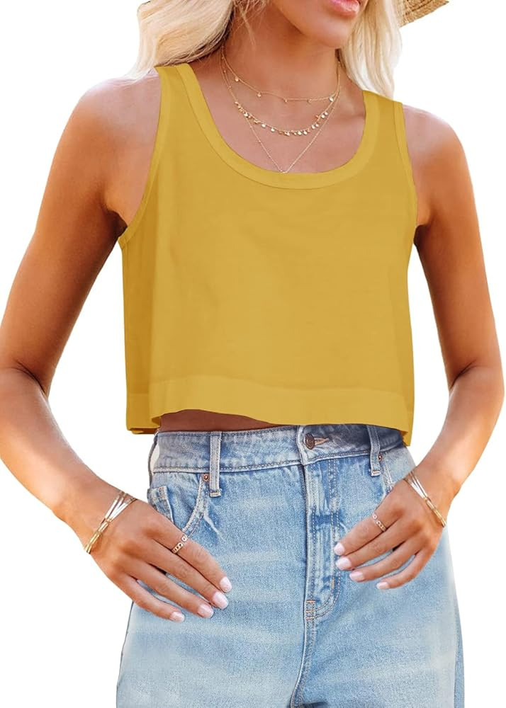 Aoysky Womens Cotton Crop Tops Casual Loose Tank Top Sleeveless Basic Cropped Athletic Yoga Worko... | Amazon (US)
