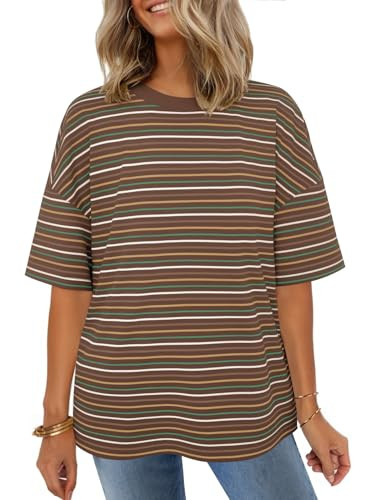 MEROKEETY Women's Summer Short Sleeve Shirt Casual Colourful Striped Crewneck Loose Tops Blouse | Amazon (US)