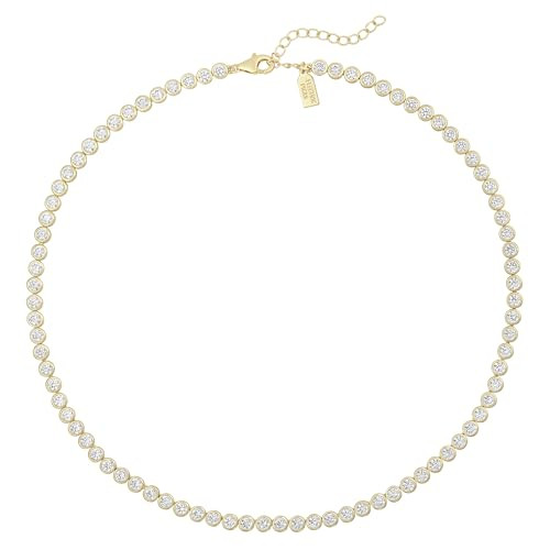 Amazon.com: Electric Picks Bezel Tennis Necklace for Women, 14k Gold Plated Bezel-Set Stone Chain... | Amazon (US)