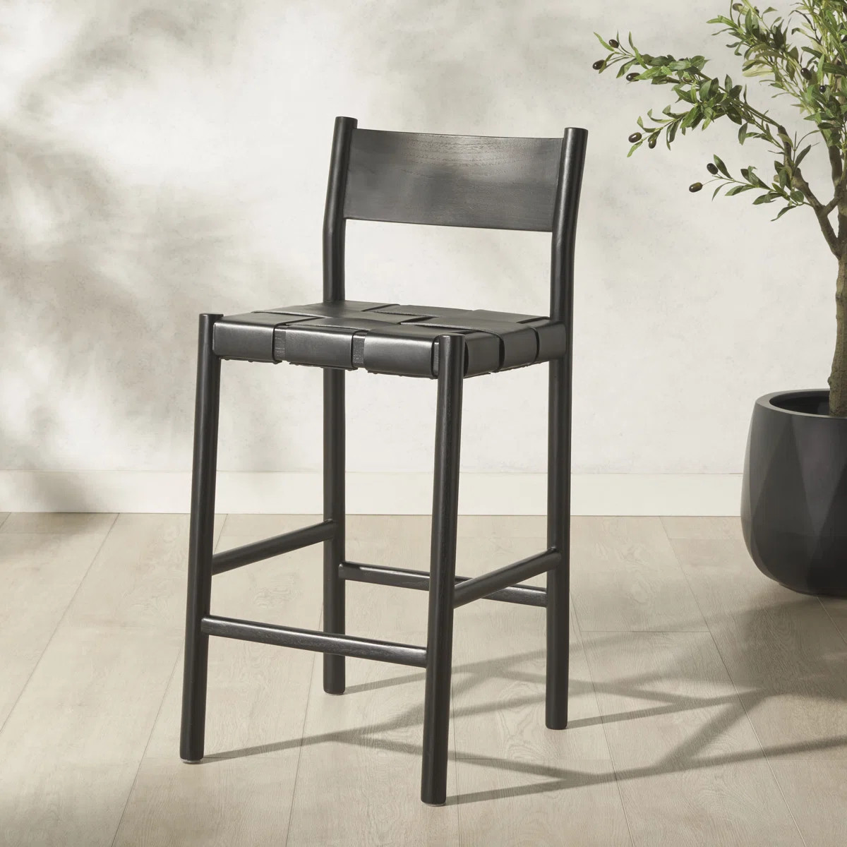 Hentges Woven Leather Counter Stool | Wayfair North America