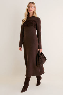 Brown Fringe Knit Julia Midi Dress | Tuckernuck (US)