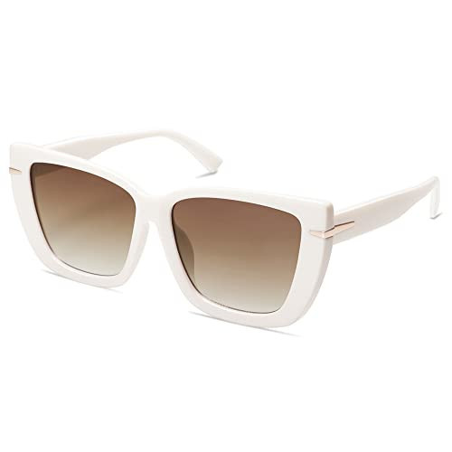 SOJOS Trendy Large Oversized Cat Eye Sunglasses for Women 70s UV400 Designer Shades SJ2231, White/Brown | Amazon (US)
