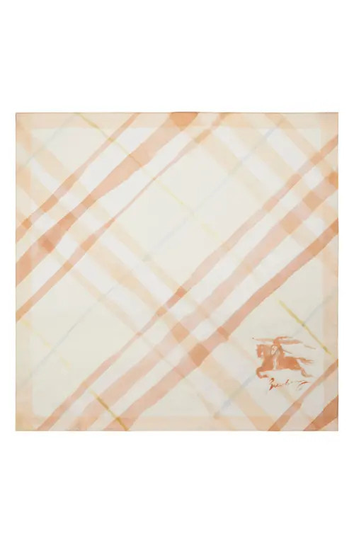 burberry Equestrian Knight Design Watercolor Check Silk Square Scarf in Shell at Nordstrom | Nordstrom