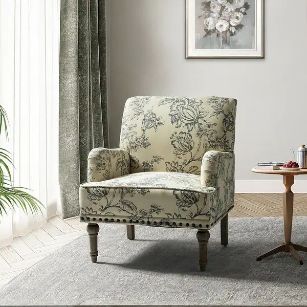 HULALA HOME Traditonal Floral Fabric Design Upholstered Accent Armchair with Turned Legs - Overst... | Bed Bath & Beyond