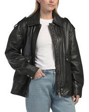 Genuine Leather Oversized Aviator Jacket | TJ Maxx