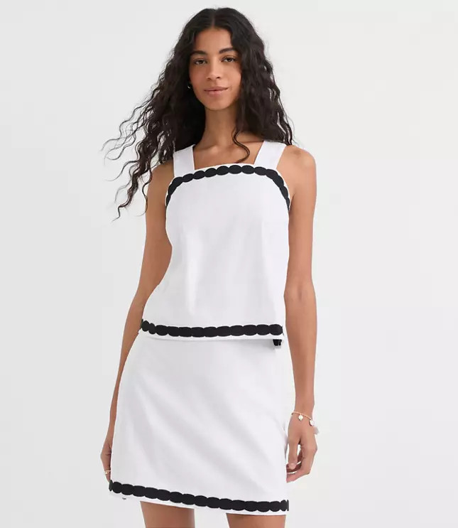 Scalloped Linen Cotton Square Neck Shell | LOFT