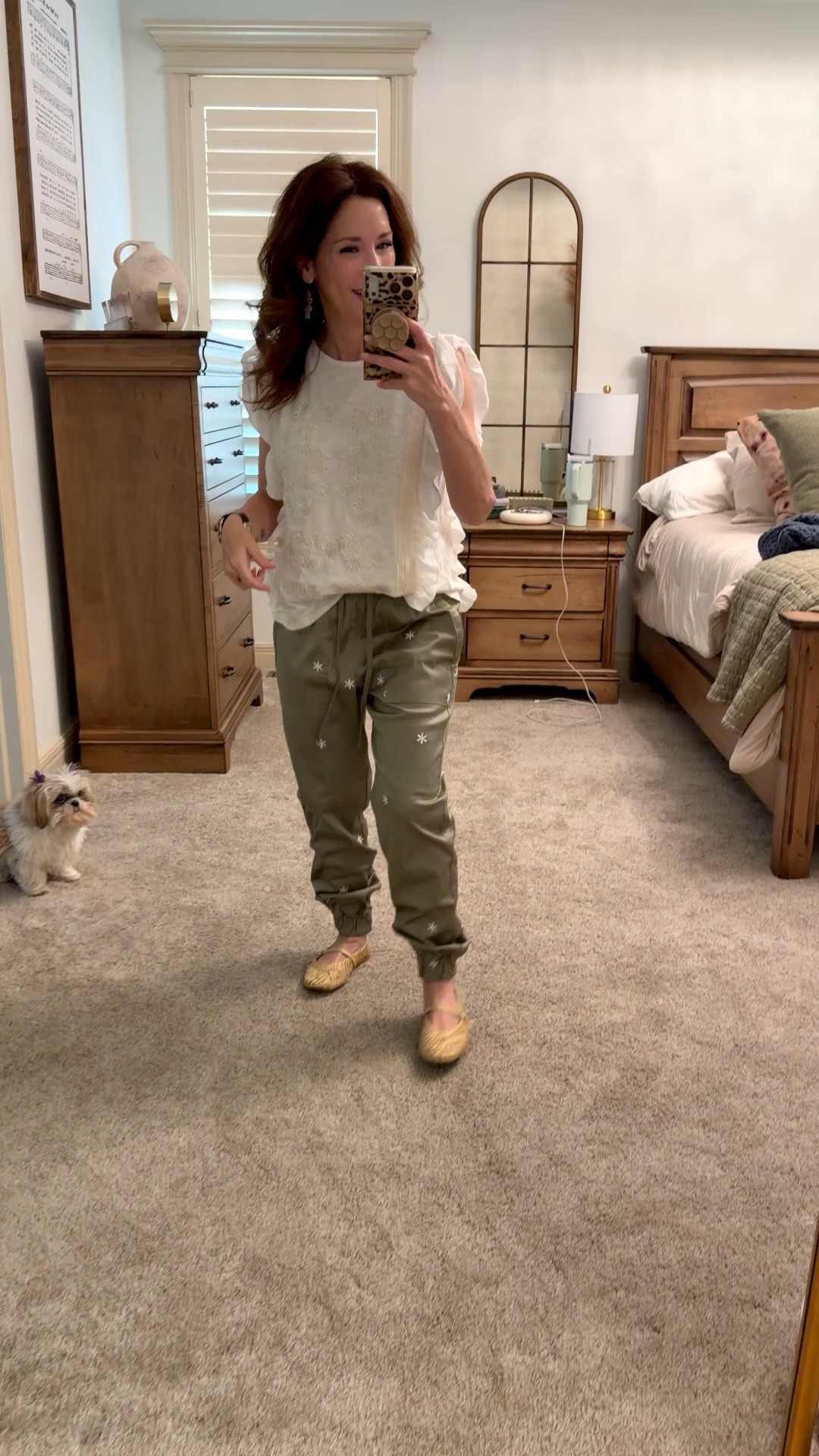 Great Little jogger embroidered Daisy pants and ruffle sleeve that has embroidery on it for the spring. ￼ Wearing in a size extra small in both.

#LTKmorningroutine #LTKstorytime #LTKOver40
