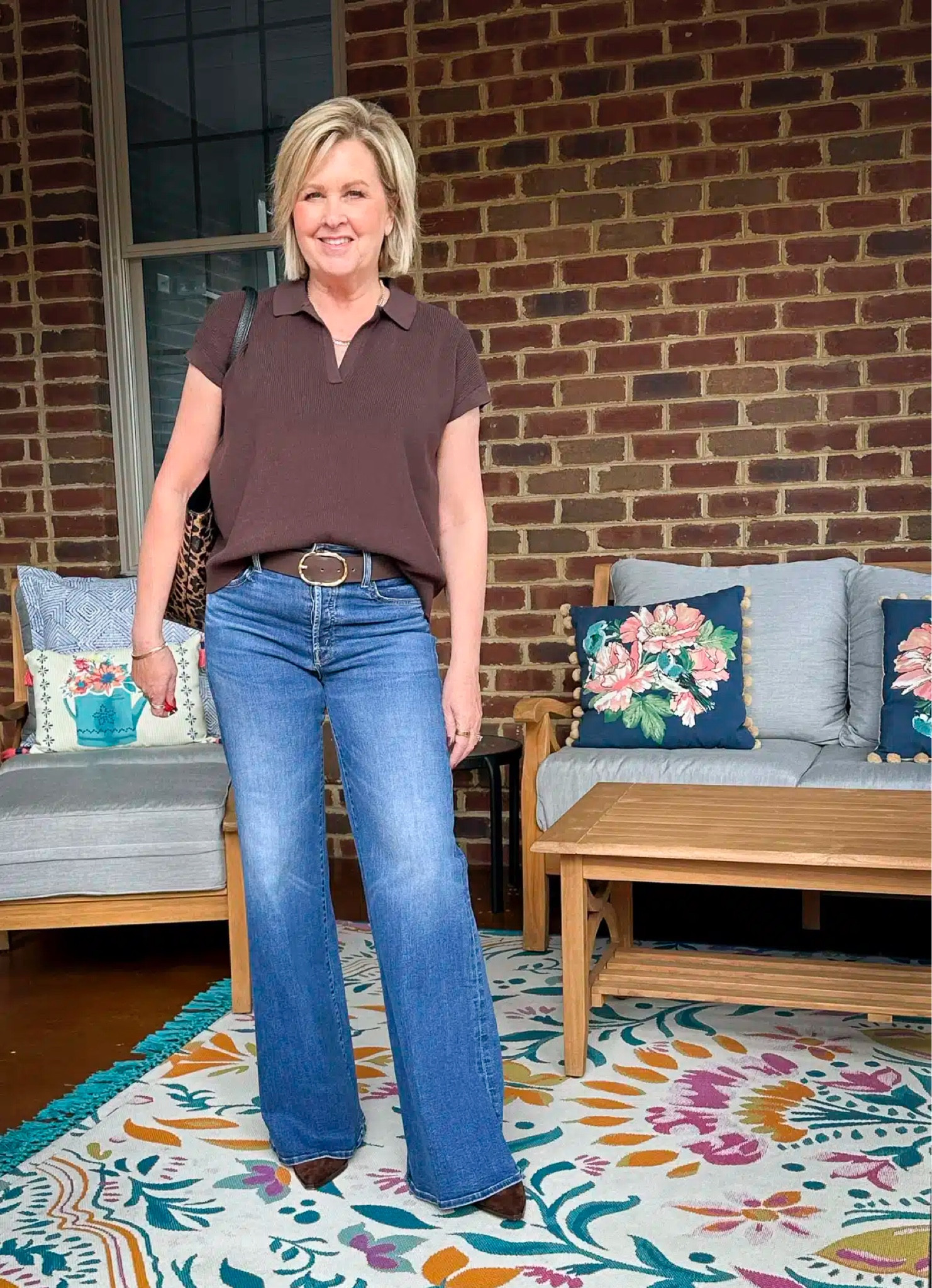 This outfit is perfect for Fall! My chocolate brown polo is a size medium, my wide leg jeans are a size 29 and my booties are true to size! 

#LTKWorkwear #LTKSeasonal #LTKOver40