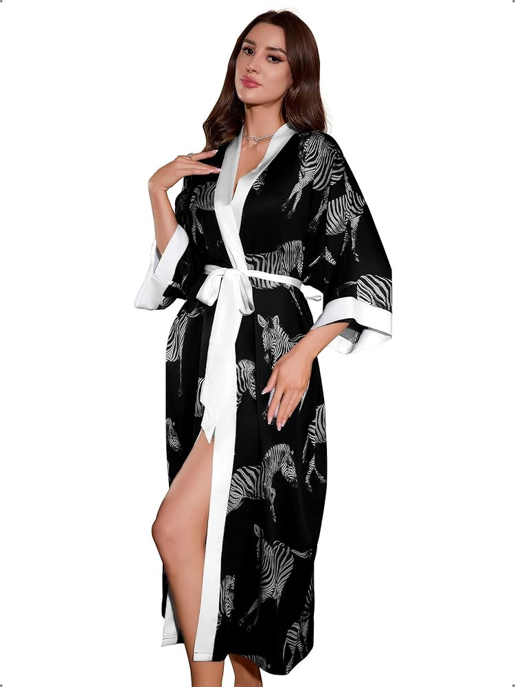 PRODESIGN Kimono Robes for Women - Satin Sleepwear Silky Leopard Zebra Nightgown Bathrobe Dressing Gown Blouse Cardigan Robe | Amazon (US)