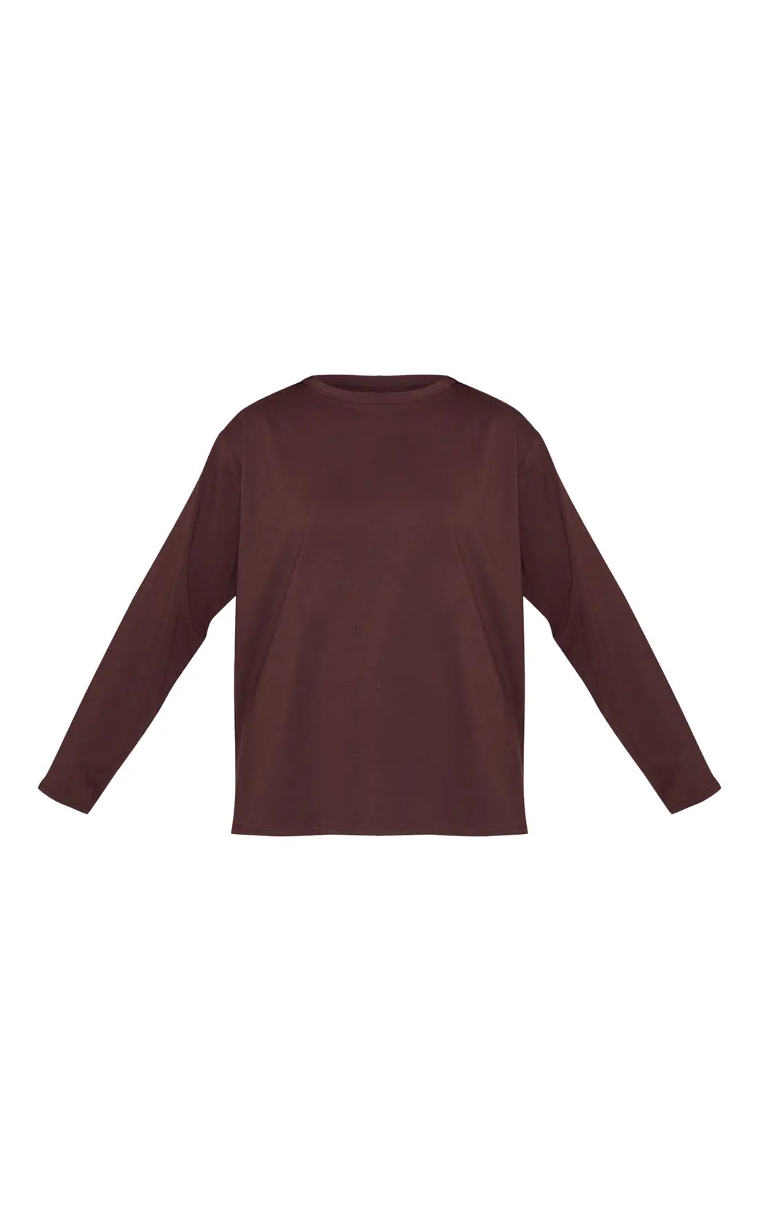 Dark Chocolate Cotton Basic Oversized Long Sleeve T-shirt | PrettyLittleThing UK