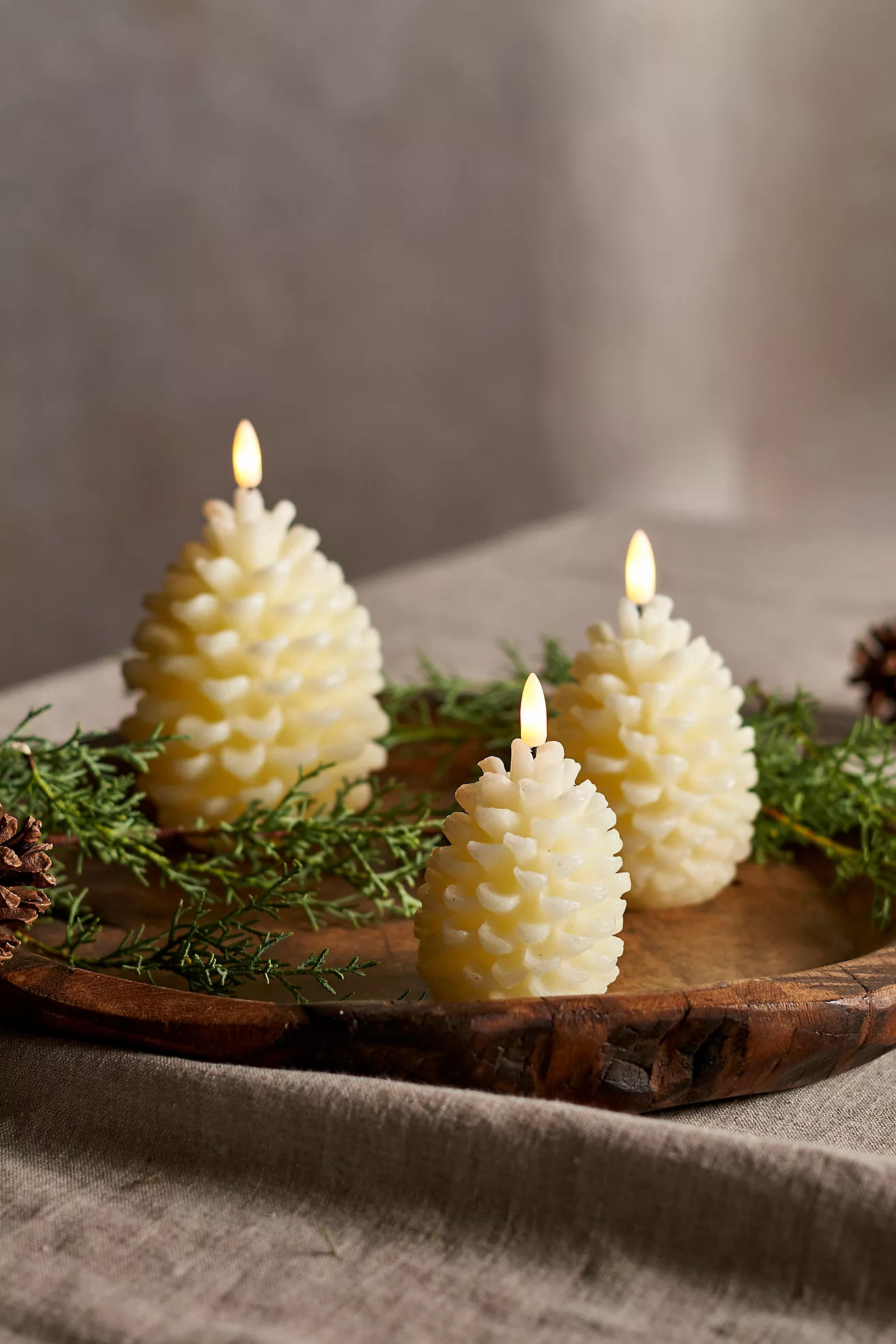 Flameless Pine Cone Candle, White | Anthropologie (US)