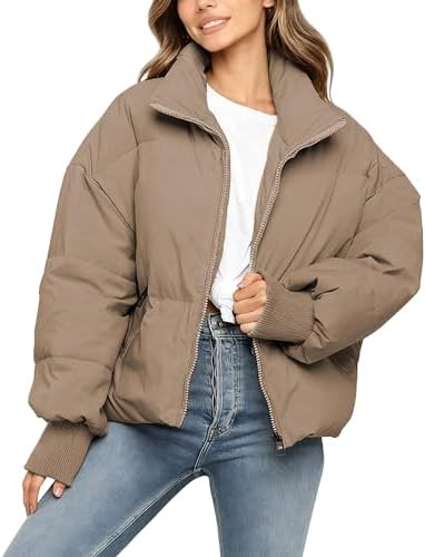 UANEO Puffer Jacket Womens Oversized Cropped Puffy Quilted Winter Jackets Coat | Amazon (US)