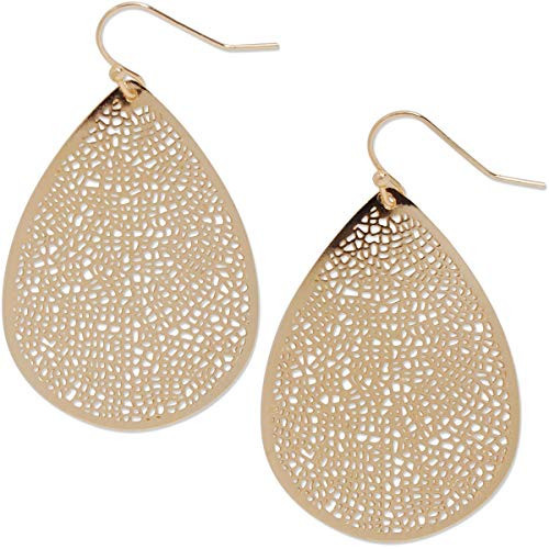 Gold Tone Teardrop Earrings for Women - Boho Simple Filigree Leaf Dangles | Amazon (US)