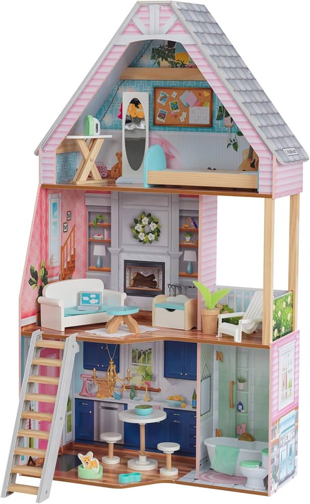 KidKraft Matilda Wooden Dollhouse with EZ Kraft Assembly, Balcony, Movable Staircase and 23 Accessor | Amazon (US)