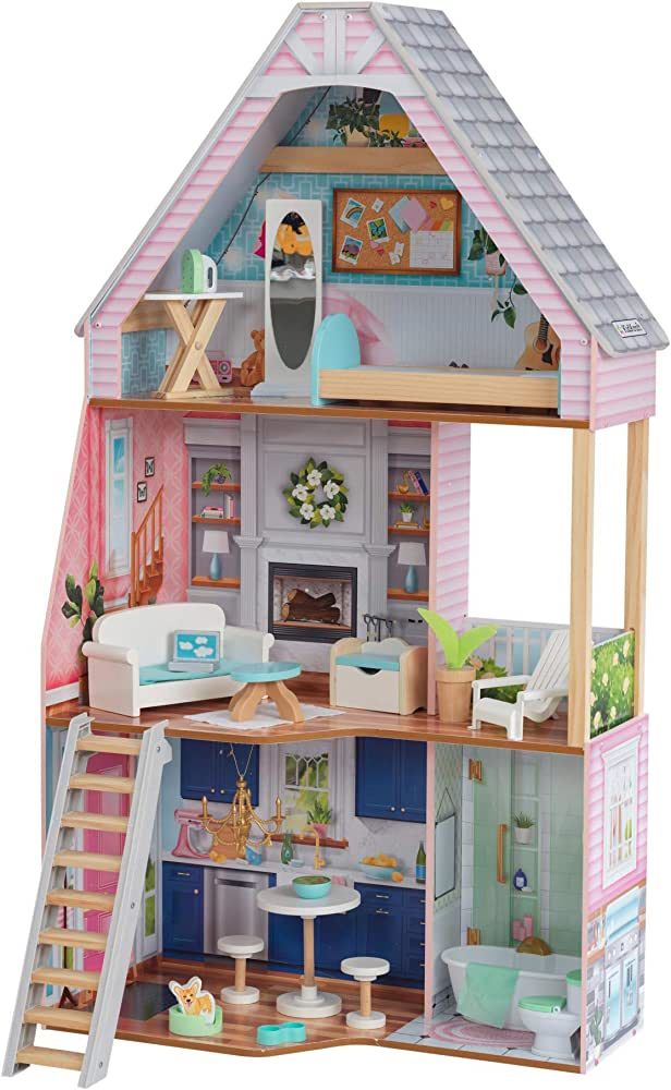 KidKraft Matilda Wooden Dollhouse with EZ Kraft Assembly, Balcony, Movable Staircase and 23 Accessor | Amazon (US)