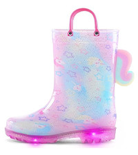 K KomForme Toddler Light Up Rain Boots for Girls Boys Waterproof Rain Boots with Handles Outdoors | Amazon (US)