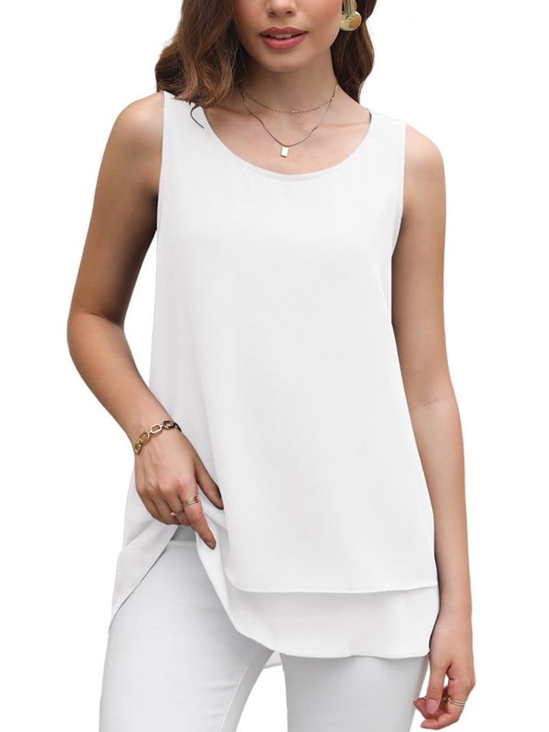 Uvplove Women's Sleeveless Chiffon Tank Top Double Layers Casual Blouse Tunic,White,S | Walmart (US)