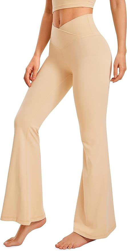 CRZ YOGA Womens Butterluxe Crossover Flare Leggings 31 Inches - High Waist V Cross Bell Bottoms B... | Amazon (US)