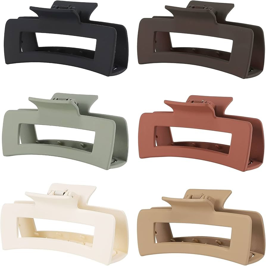 4 Inch Big Hair Claw Clips 6 Pcs for Thick Hair Square Hair Clips for Women Rectangle Nonslip Acr... | Amazon (US)