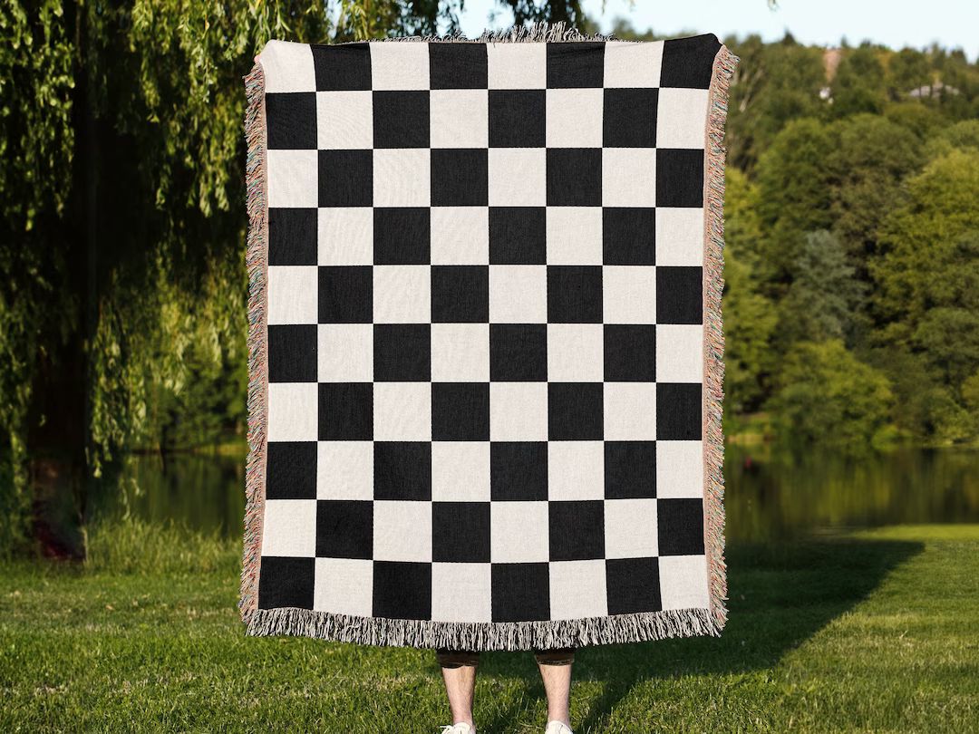 Checkered Blanket, Woven Throw Black and White Checker Board Pattern, Birthday Gift, Christmas Gi... | Etsy (US)