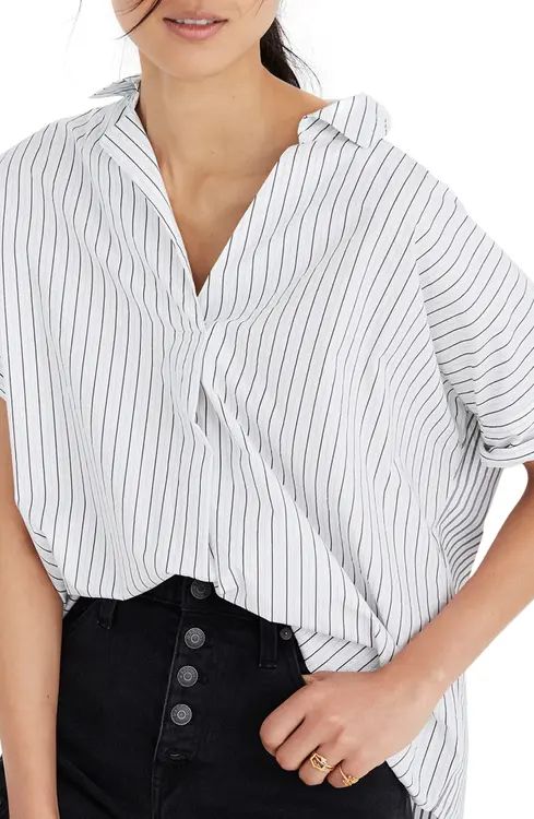 Madewell Courier Stripe Play Button Back Top | Nordstrom