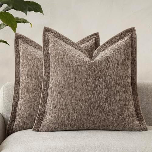 Decorative Chenille Luxury Throw Pillow Covers with Wide Edge, Textured Solid Pillowcases, Soft V... | Amazon (US)