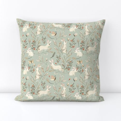 Bunnies dusky green | Spoonflower