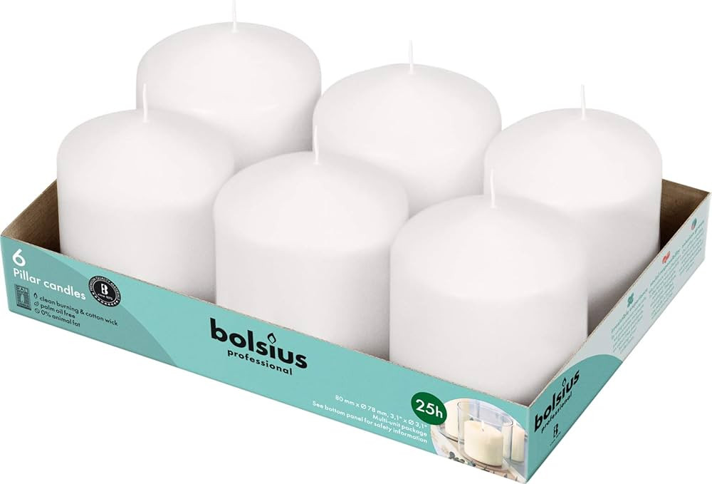 BOLSIUS 6 White Pillar Candles Bulk - 3x3 Inches Candle Set - 25+ Hours Clean Burning - No Palm O... | Amazon (US)