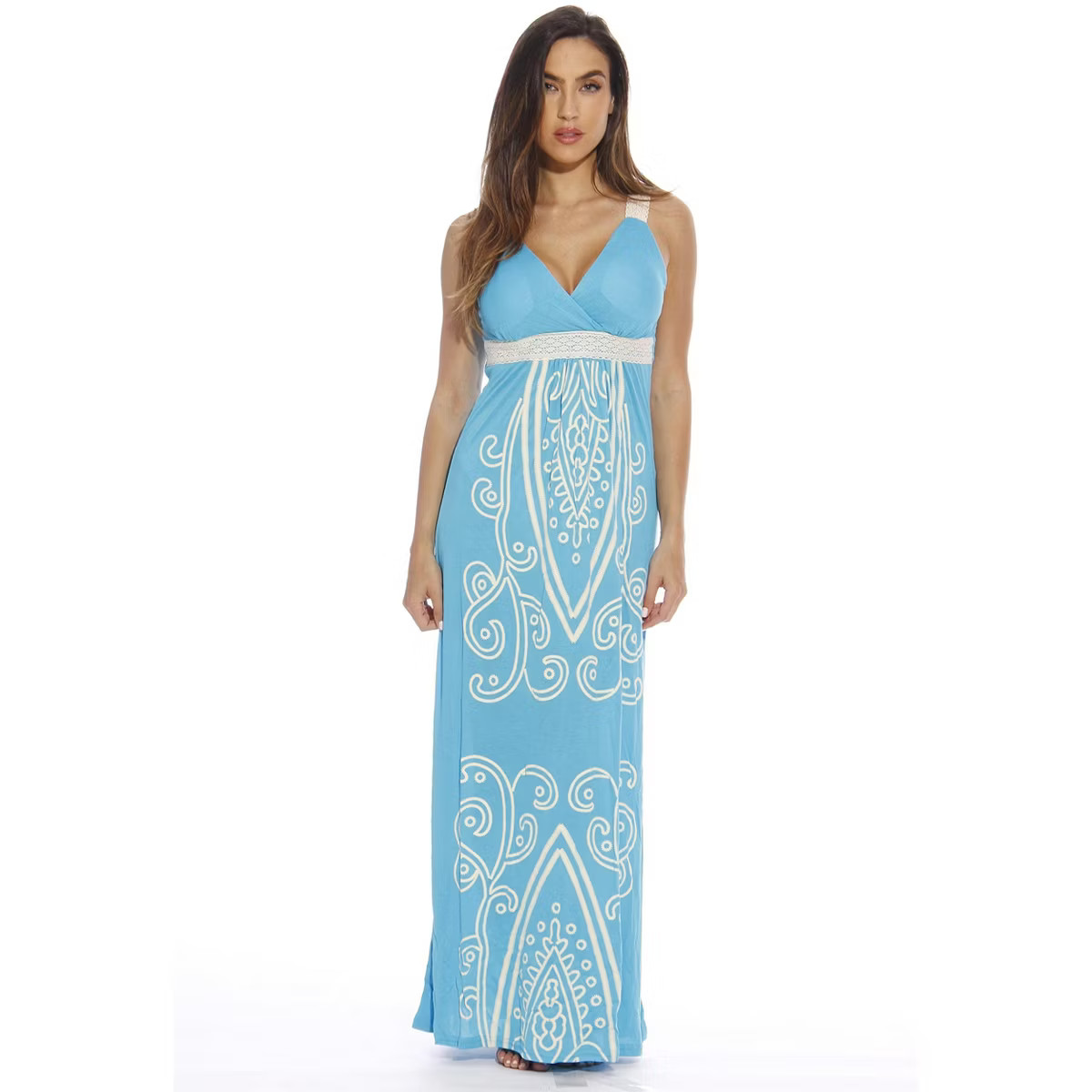 Puff Print Crochet Strap Maxi Dress (Turq, Small) | Target