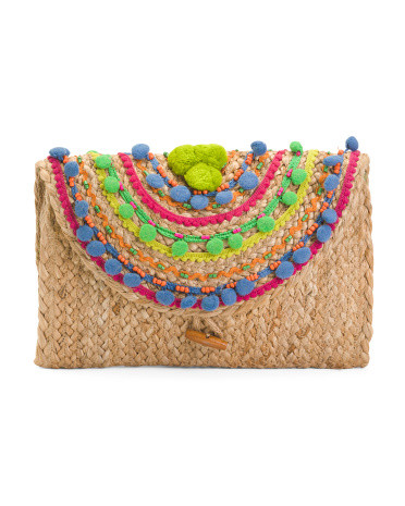 Pompom Fiesta Jute Clutch | TJ Maxx