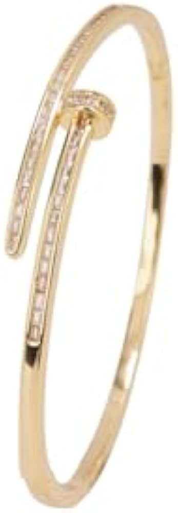 14K Gold Plated Brass Nail Bangle Bracelet for Women Men, 5A Cubic Zirconia Inlaid Unisex Stackab... | Amazon (US)