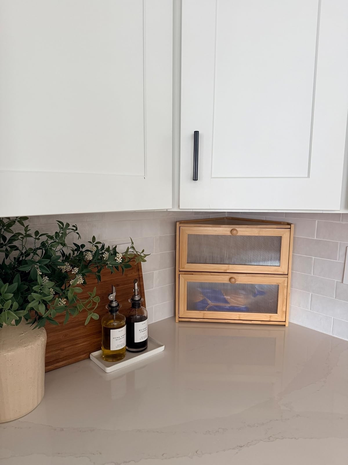 This bread box made this corner of my kitchen so cute! Right next to my oil and vinegar dispensers and wood cutting board! #kitchenhacks #amazonfinds

#LTKfoodie #LTKHome