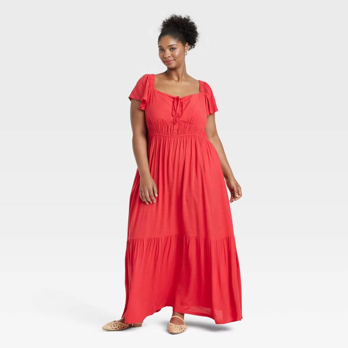 Women's Flutter Short Sleeve Tiered Maxi Empire Waist Dress - Ava & Viv™ | Target