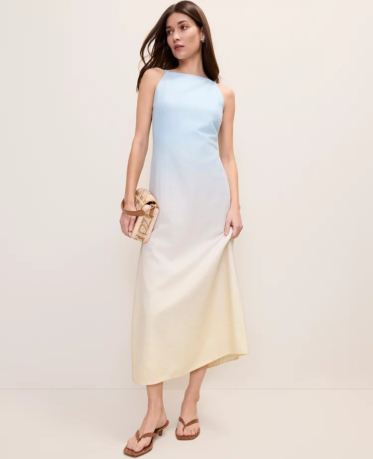 Weekend Ombr\u00e9 Midi Dress in Linen Blend | Ann Taylor