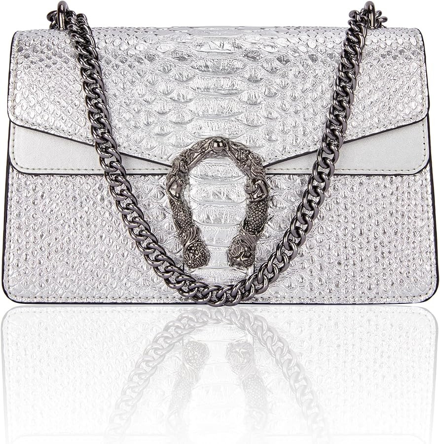 Aiqudou Crossbody Bag and Satchel Purse for Women - Fashion Snake Print Chain Purse Luxury PU Lea... | Amazon (US)