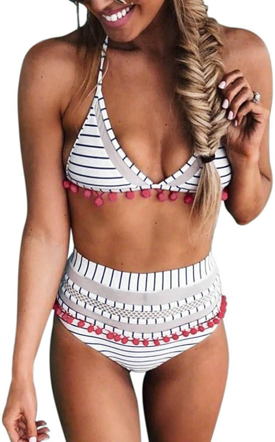 Astylish Women Two Piece Swimsuits Sexy Halter String Triangle Print Bikini Sets | Amazon (US)
