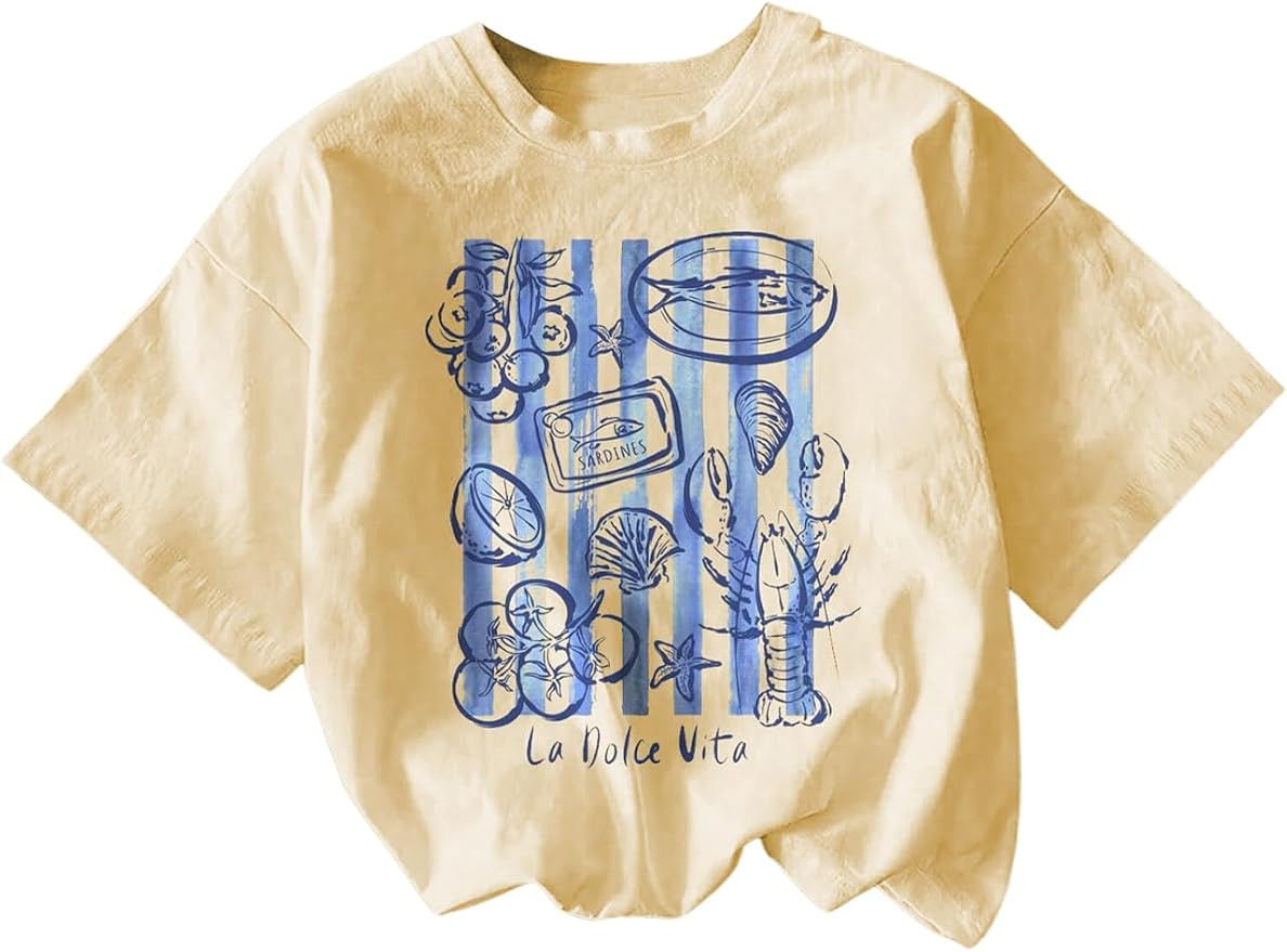 RoseSeek Women's Graphic Letter Tee Crew Neck Trendy Summer Vintage T Shirt | Amazon (US)