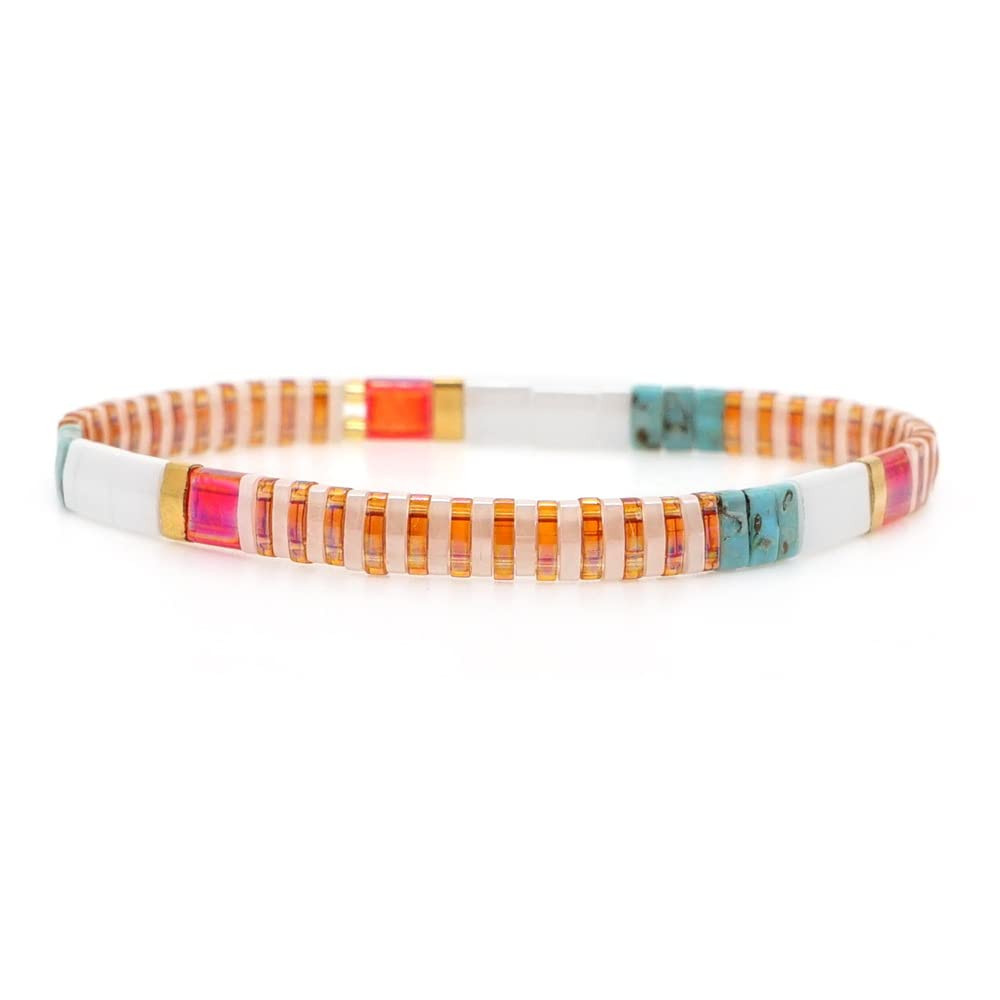Tile Bracelet Multicolor Bohemia Style Japan Miyuki bead Stretch Bracelet for Women | Amazon (US)