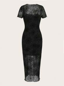 SHEIN EZwear Halloween Spider Web Print Bodycon Dress | SHEIN