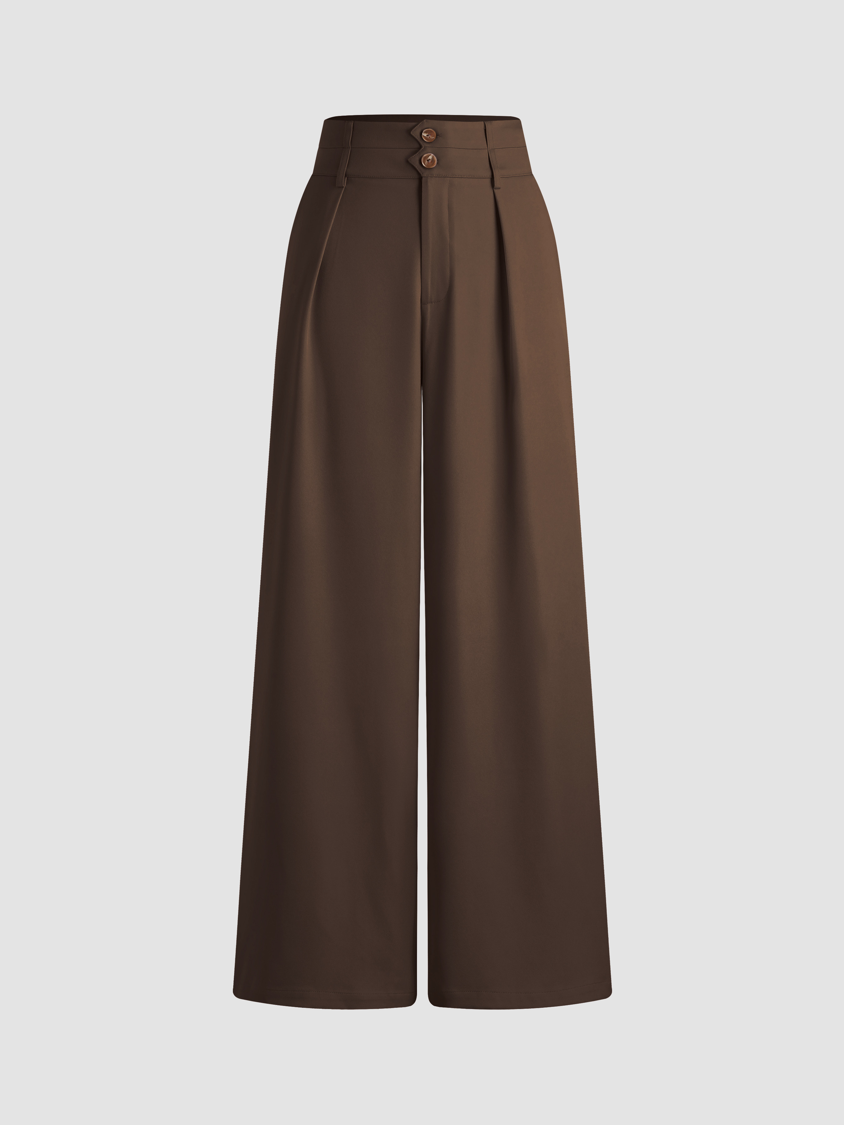 Woven Button Mid Waist Wide Leg Pants | Cider
