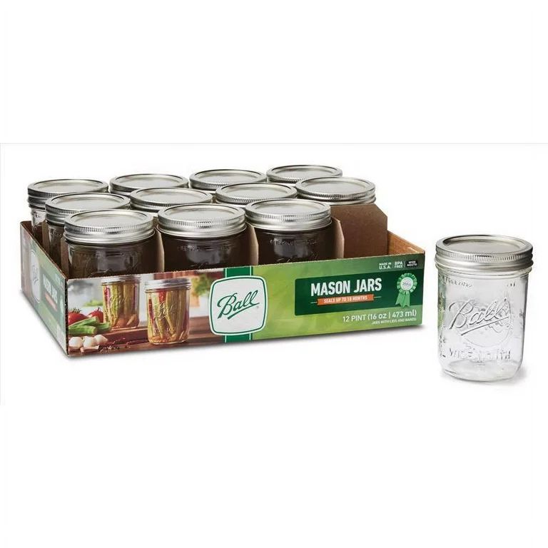 Ball, Glass Mason Jars with Lids & Bands, Wide Mouth, Clear, 16 oz, 12 Count | Walmart (US)