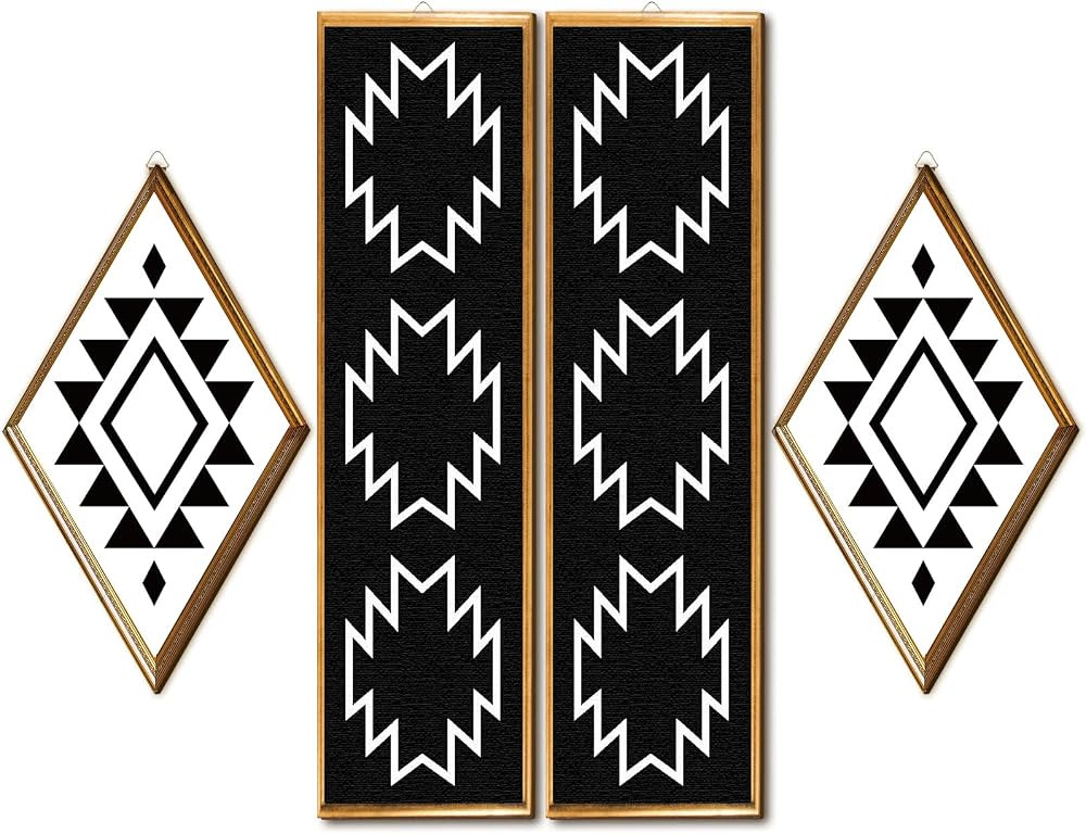 4 Pcs Farmhouse Home Wall Decor Wood Aztec Sign Boho Wall Art Prints on Wooden Geometric Diamond ... | Amazon (US)
