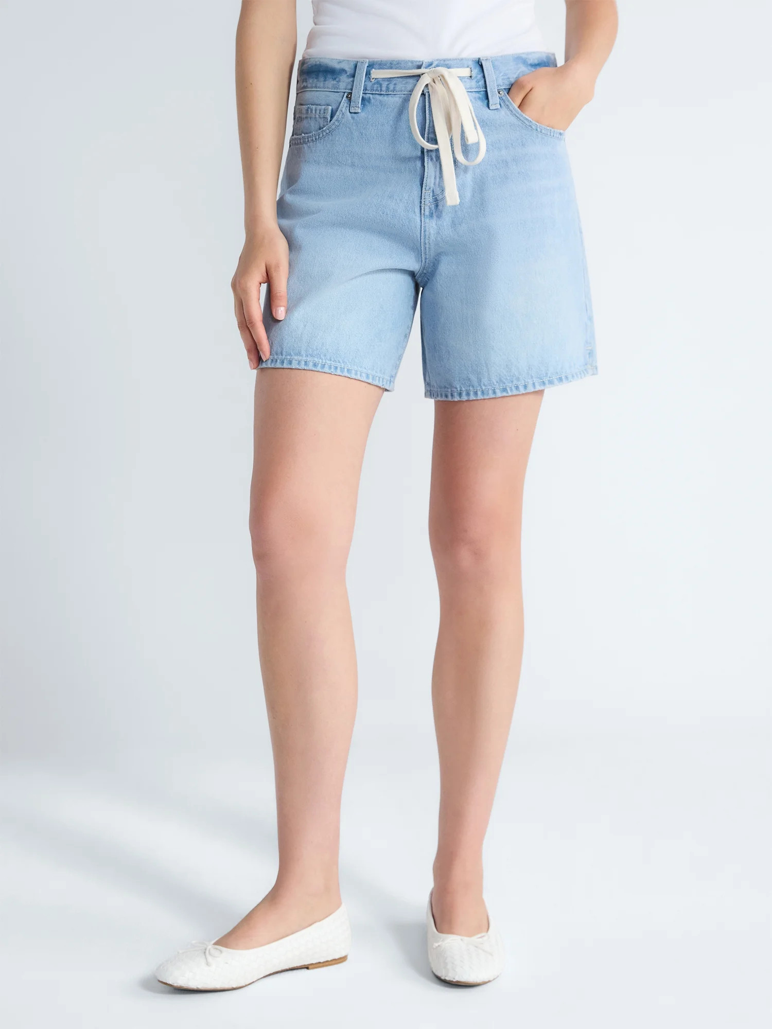 Free Assembly Women's Denim Shorts with Twill Tie, 6" Inseam, Sizes 0-18 - Walmart.com | Walmart (US)
