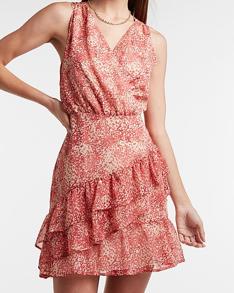 Paisley Ruffle Wrap Front Dress | Express